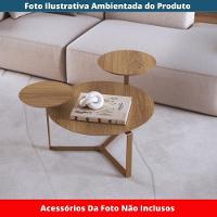Mesa De Centro Industrial Chanfrada Artesano 83 Cm (larg) 3 Tampos Mdp Hanover (mel) Pé Aço Dourado