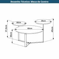 Mesa De Centro Industrial Chanfrada Artesano 83 Cm (larg) 3 Tampos Mdp Hanover (mel) Pé Aço Dourado - 5