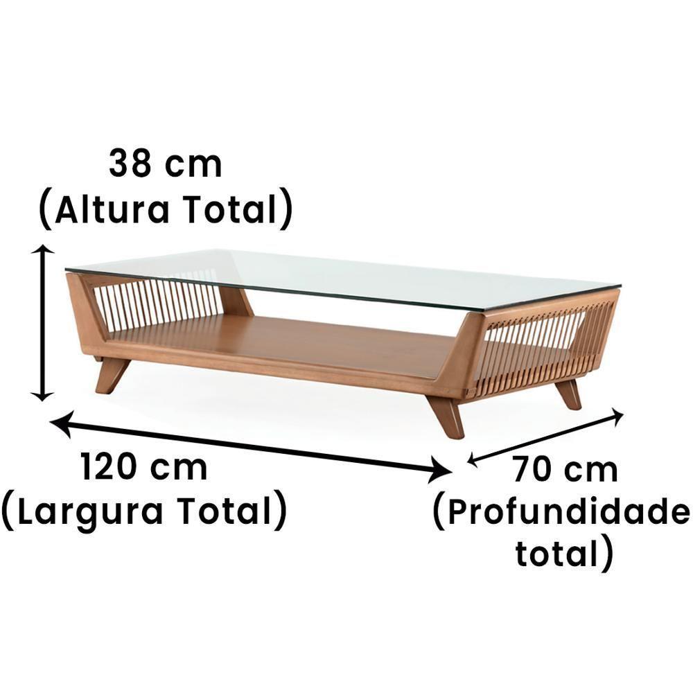 Mesa De Centro Odara Ozki 120 Cm Madeira Eucalipto Cedro Corda Redonda Canela E Tampo De Vidro - 3
