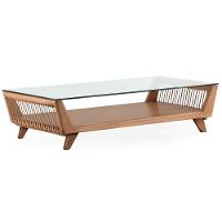 Mesa De Centro Odara Ozki 120 Cm Madeira Eucalipto Cedro Corda Redonda Canela E Tampo De Vidro - 2