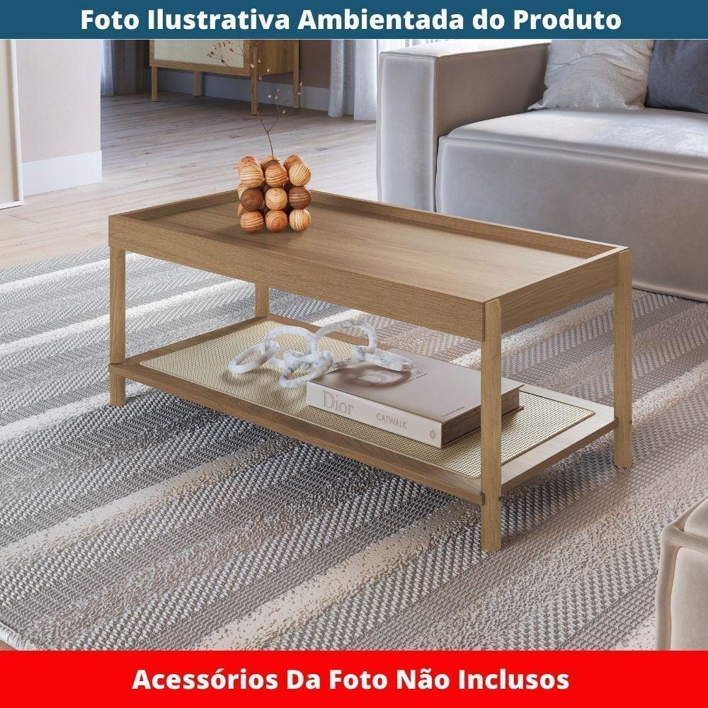 Mesa De Centro Retangular Oslo Artesano 93 Cm (largura) Mdp Hanover Palha Sintética Bege Pé Madeira - 2