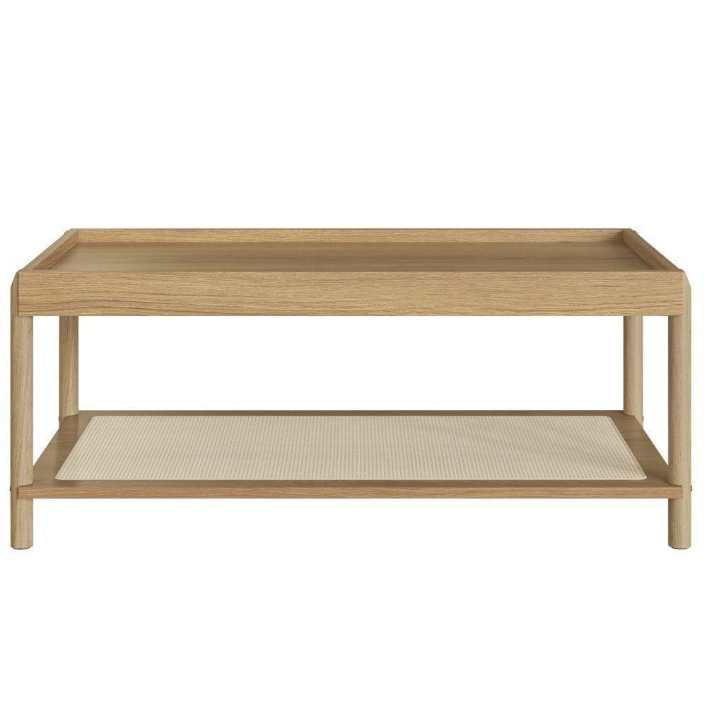 Mesa De Centro Retangular Oslo Artesano 93 Cm (largura) Mdp Hanover Palha Sintética Bege Pé Madeira - 4