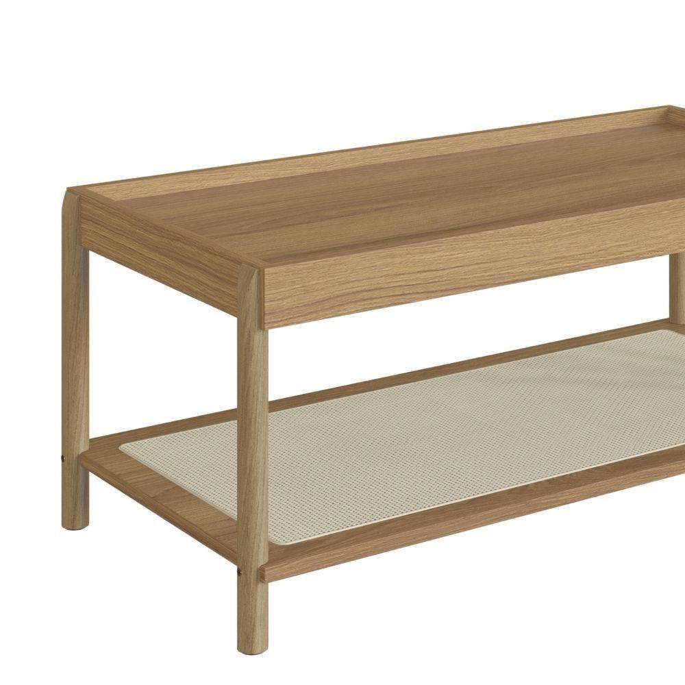 Mesa De Centro Retangular Oslo Artesano 93 Cm (largura) Mdp Hanover Palha Sintética Bege Pé Madeira - 5