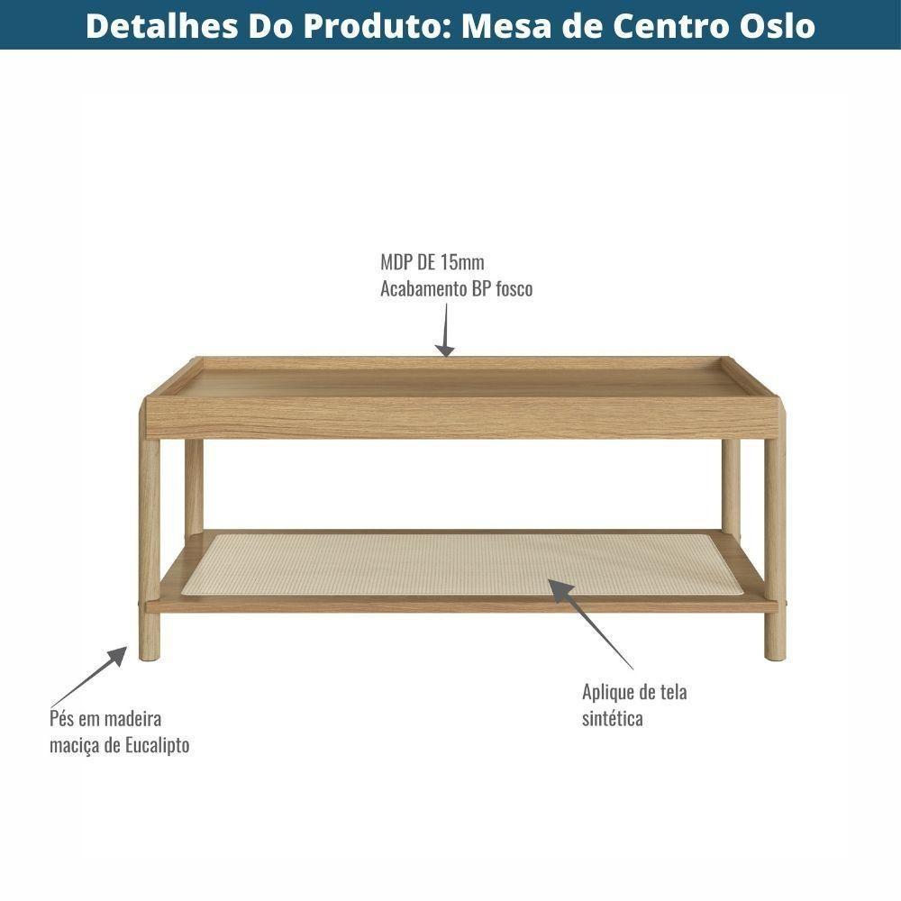 Mesa De Centro Retangular Oslo Artesano 93 Cm (largura) Mdp Hanover Palha Sintética Bege Pé Madeira - 6