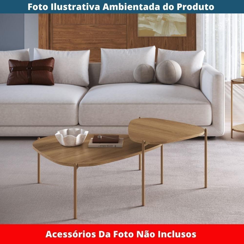 Mesa De Centro Orgânica Artesano 77 Cm (largura) Em Mdp Hanover (mel) E Pés Em Aço Dourado - 4