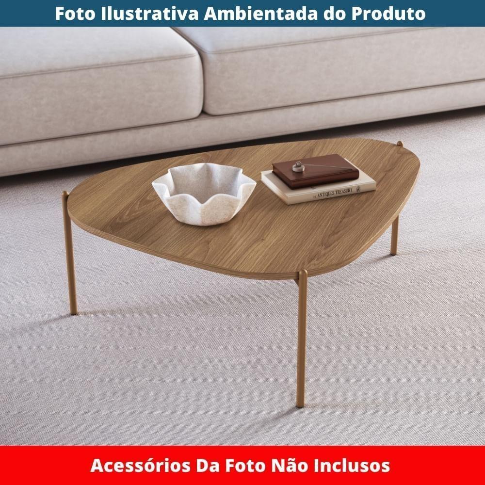 Mesa De Centro Orgânica Artesano 77 Cm (largura) Em Mdp Hanover (mel) E Pés Em Aço Dourado - 5