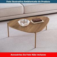 Mesa De Centro Orgânica Artesano 77 Cm (largura) Em Mdp Hanover (mel) E Pés Em Aço Dourado - 5