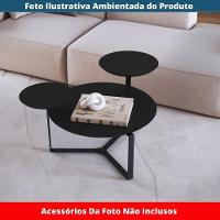 Mesa De Centro Industrial Chanfrada Artesano 83 Cm (larg) 3 Tampos Mdp Nero (preto) Pé Aço Preto