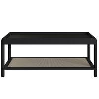 Mesa De Centro Retangular Oslo Artesano 93 Cm (largura) Mdp Nero Palha Sintética Bege Pé Madeira - 2