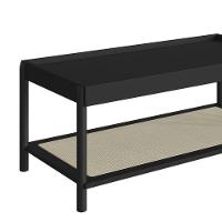 Mesa De Centro Retangular Oslo Artesano 93 Cm (largura) Mdp Nero Palha Sintética Bege Pé Madeira - 3
