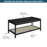 Mesa De Centro Retangular Oslo Artesano 93 Cm (largura) Mdp Nero Palha Sintética Bege Pé Madeira