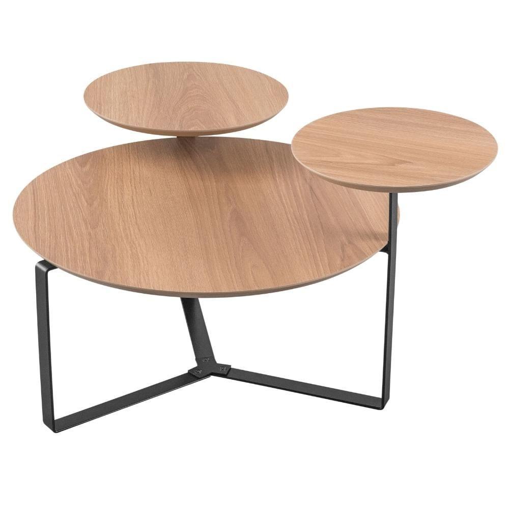 Mesa De Centro Industrial Chanfrada Artesano 83 Cm (larg) 3 Tampos Mdp Hanover (mel) Pé Aço Preto - 1