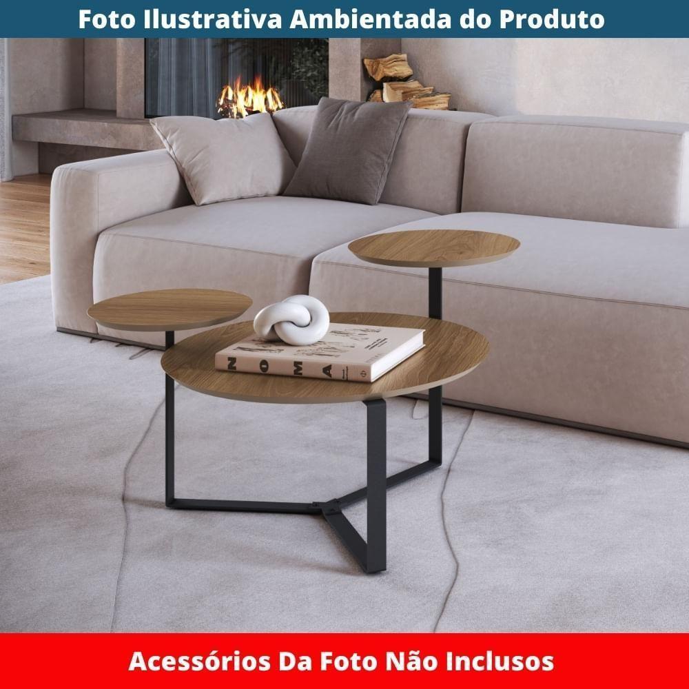 Mesa De Centro Industrial Chanfrada Artesano 83 Cm (larg) 3 Tampos Mdp Hanover (mel) Pé Aço Preto - 2