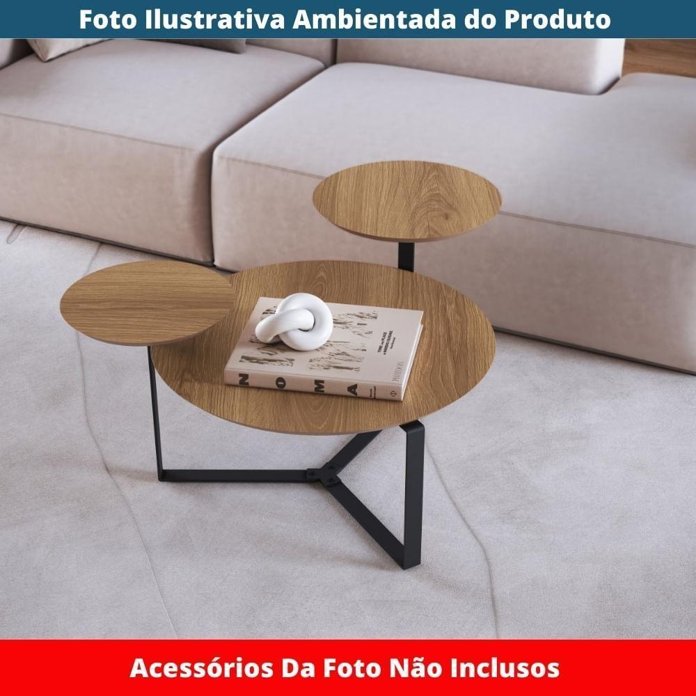 Mesa De Centro Industrial Chanfrada Artesano 83 Cm (larg) 3 Tampos Mdp Hanover (mel) Pé Aço Preto - 3