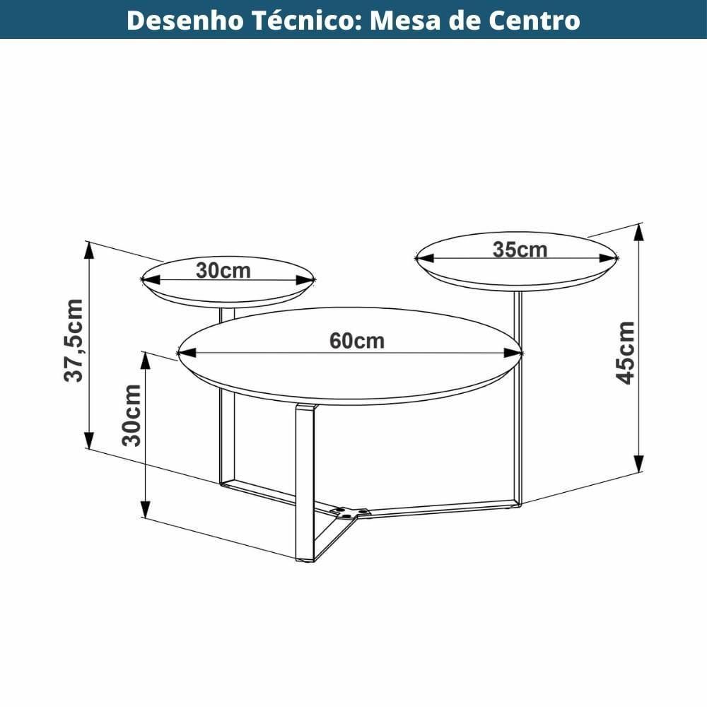 Mesa De Centro Industrial Chanfrada Artesano 83 Cm (larg) 3 Tampos Mdp Hanover (mel) Pé Aço Preto - 4