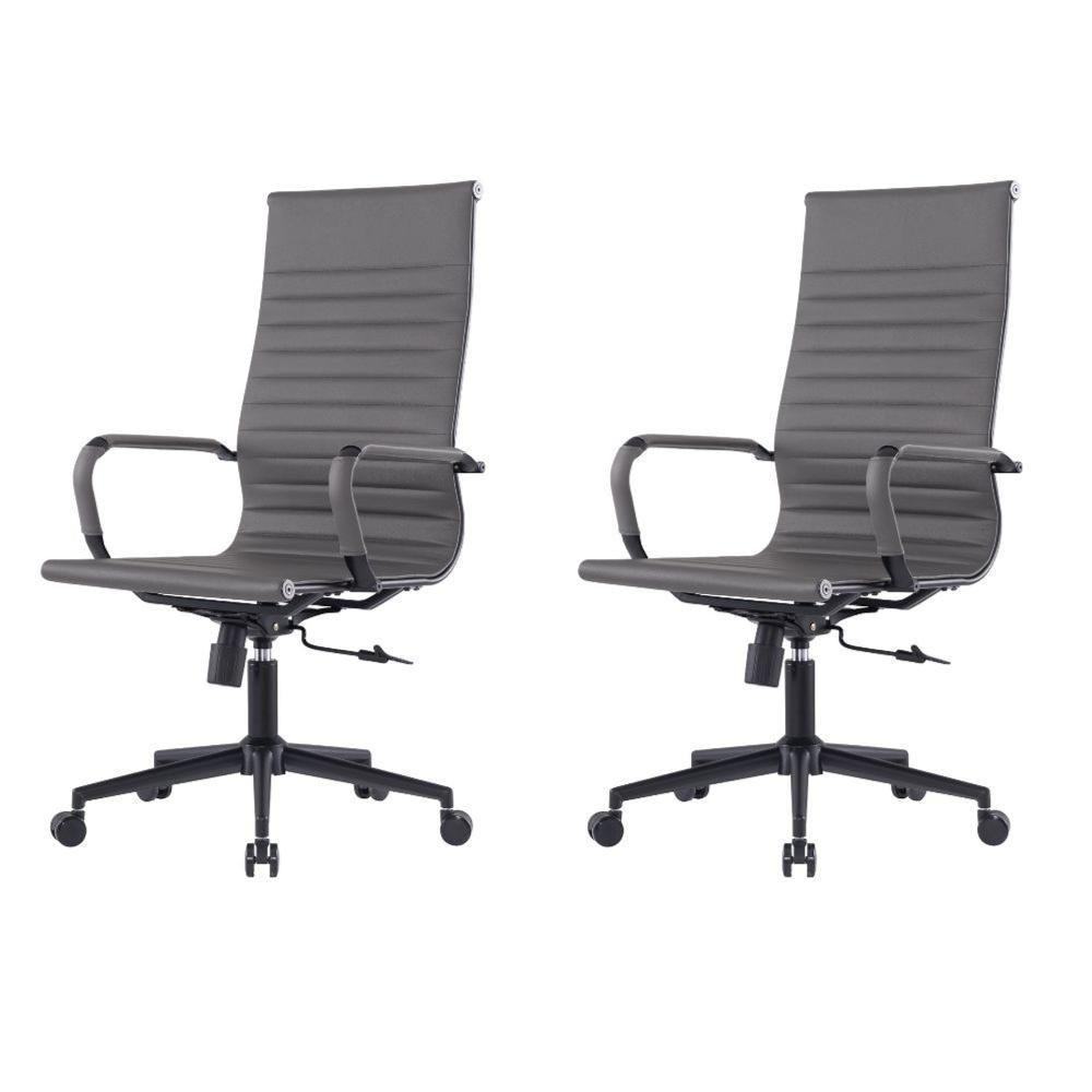 Kit 2 Cadeiras Escritório Manhattan Black Esteirinha Presidente Fratini Pu Cinza Base Rodízio Preto - 1