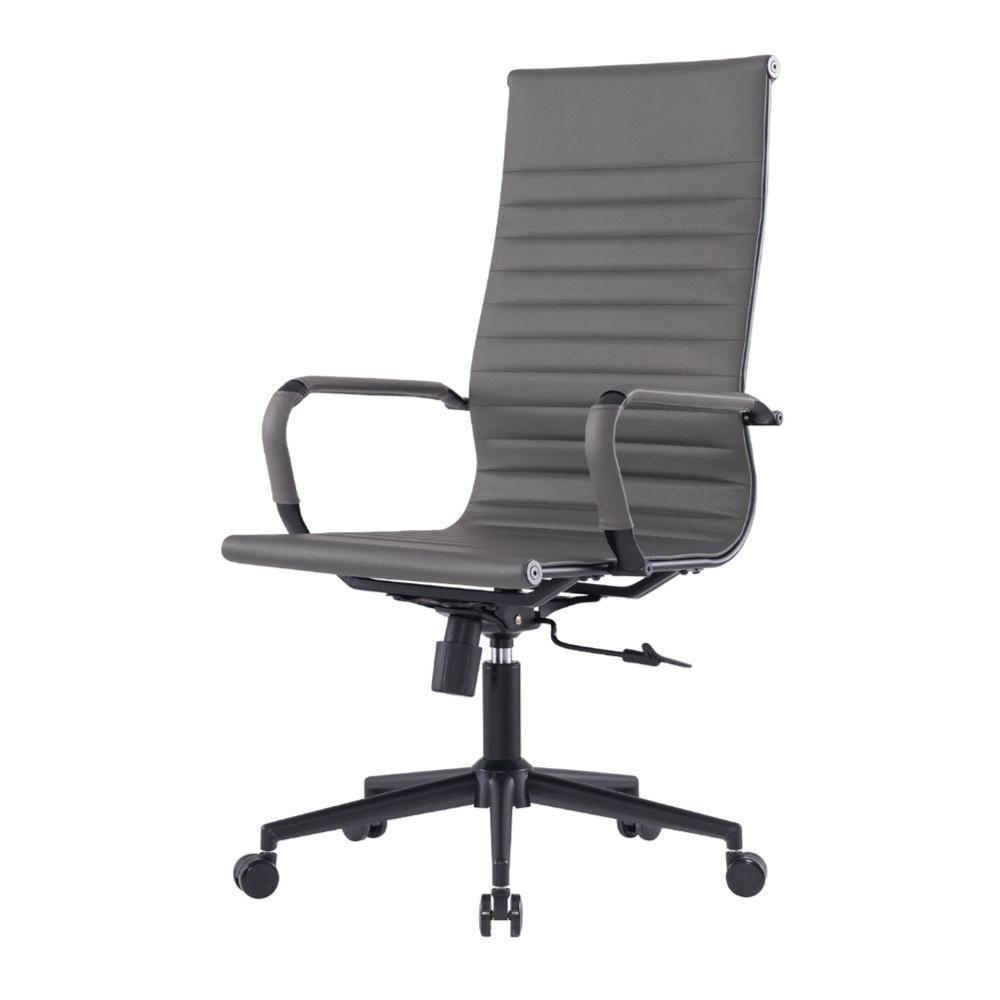 Kit 2 Cadeiras Escritório Manhattan Black Esteirinha Presidente Fratini Pu Cinza Base Rodízio Preto - 2