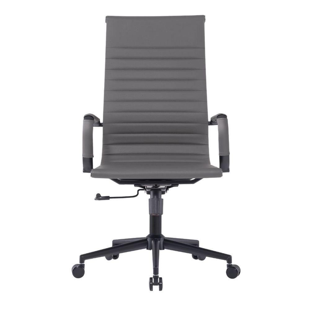 Kit 2 Cadeiras Escritório Manhattan Black Esteirinha Presidente Fratini Pu Cinza Base Rodízio Preto - 3