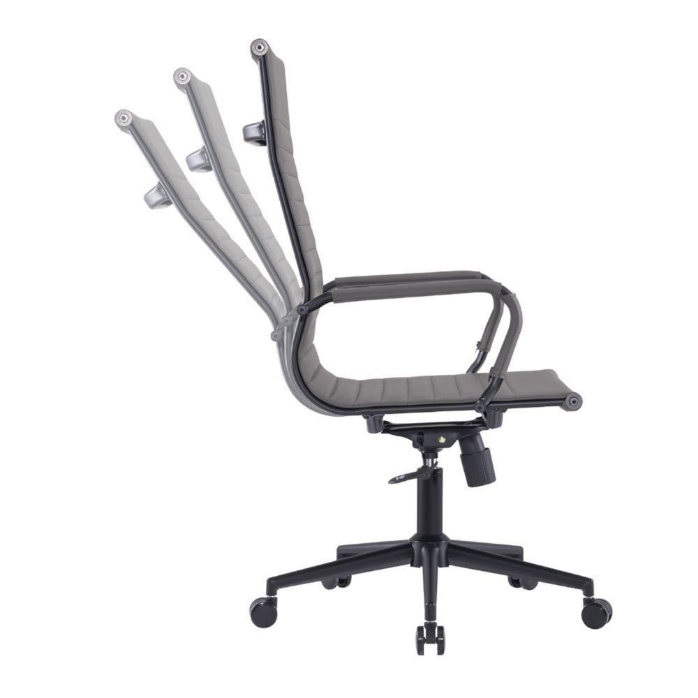 Kit 2 Cadeiras Escritório Manhattan Black Esteirinha Presidente Fratini Pu Cinza Base Rodízio Preto - 6