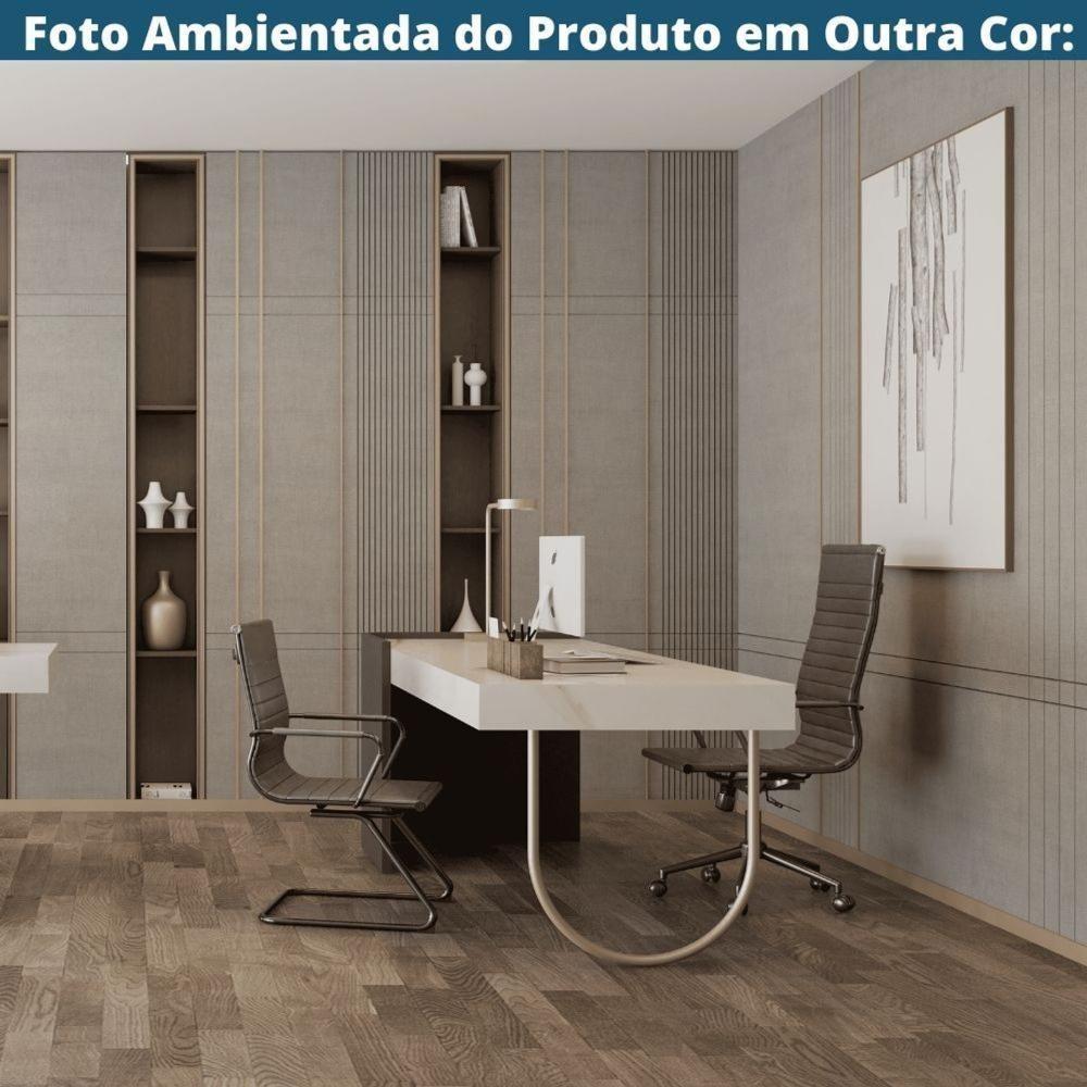 Kit 2 Cadeiras Escritório Manhattan Black Esteirinha Presidente Fratini Pu Cinza Base Rodízio Preto - 8