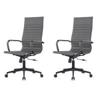 Kit 2 Cadeiras Escritório Manhattan Black Esteirinha Presidente Fratini Pu Cinza Base Rodízio Preto - 1