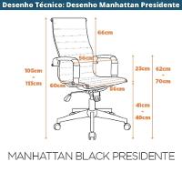 Kit 2 Cadeiras Escritório Manhattan Black Esteirinha Presidente Fratini Pu Cinza Base Rodízio Preto - 9