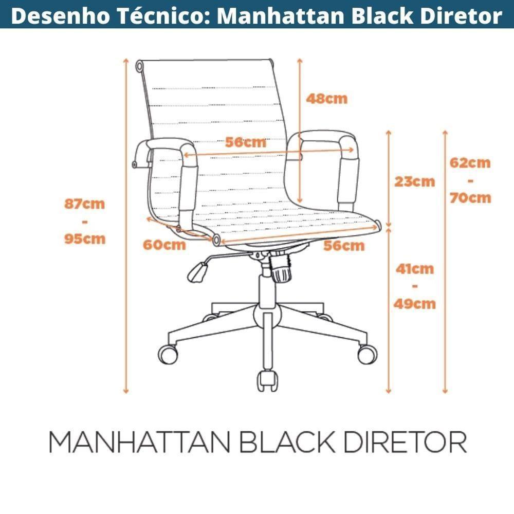 Kit 2 Cadeiras Escritório Manhattan Black Esteirinha Diretor Fratini Pu Caramelo Base Rodízio Preto - 8