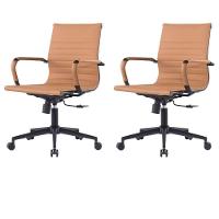 Kit 2 Cadeiras Escritório Manhattan Black Esteirinha Diretor Fratini Pu Caramelo Base Rodízio Preto - 1