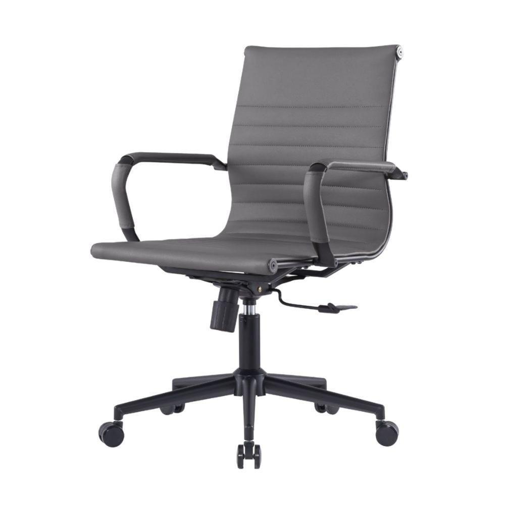 Kit 2 Cadeiras Escritório Manhattan Black Esteirinha Diretor Fratini Pu Cinza Base Rodízio Preto - 2