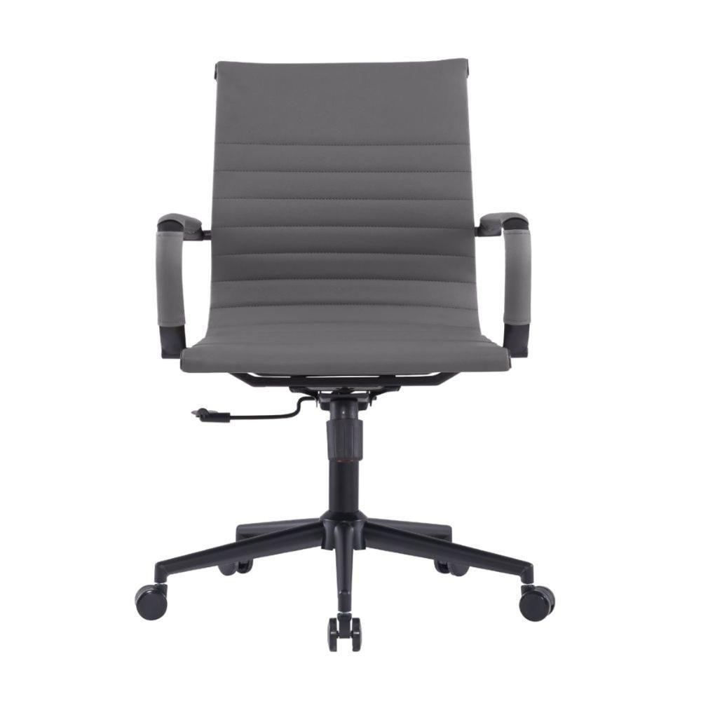 Kit 2 Cadeiras Escritório Manhattan Black Esteirinha Diretor Fratini Pu Cinza Base Rodízio Preto - 3