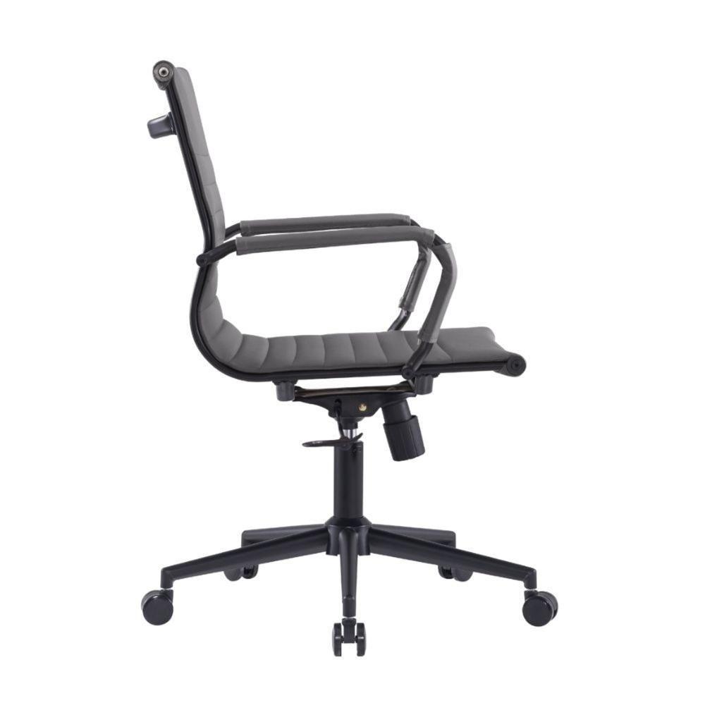 Kit 2 Cadeiras Escritório Manhattan Black Esteirinha Diretor Fratini Pu Cinza Base Rodízio Preto - 4