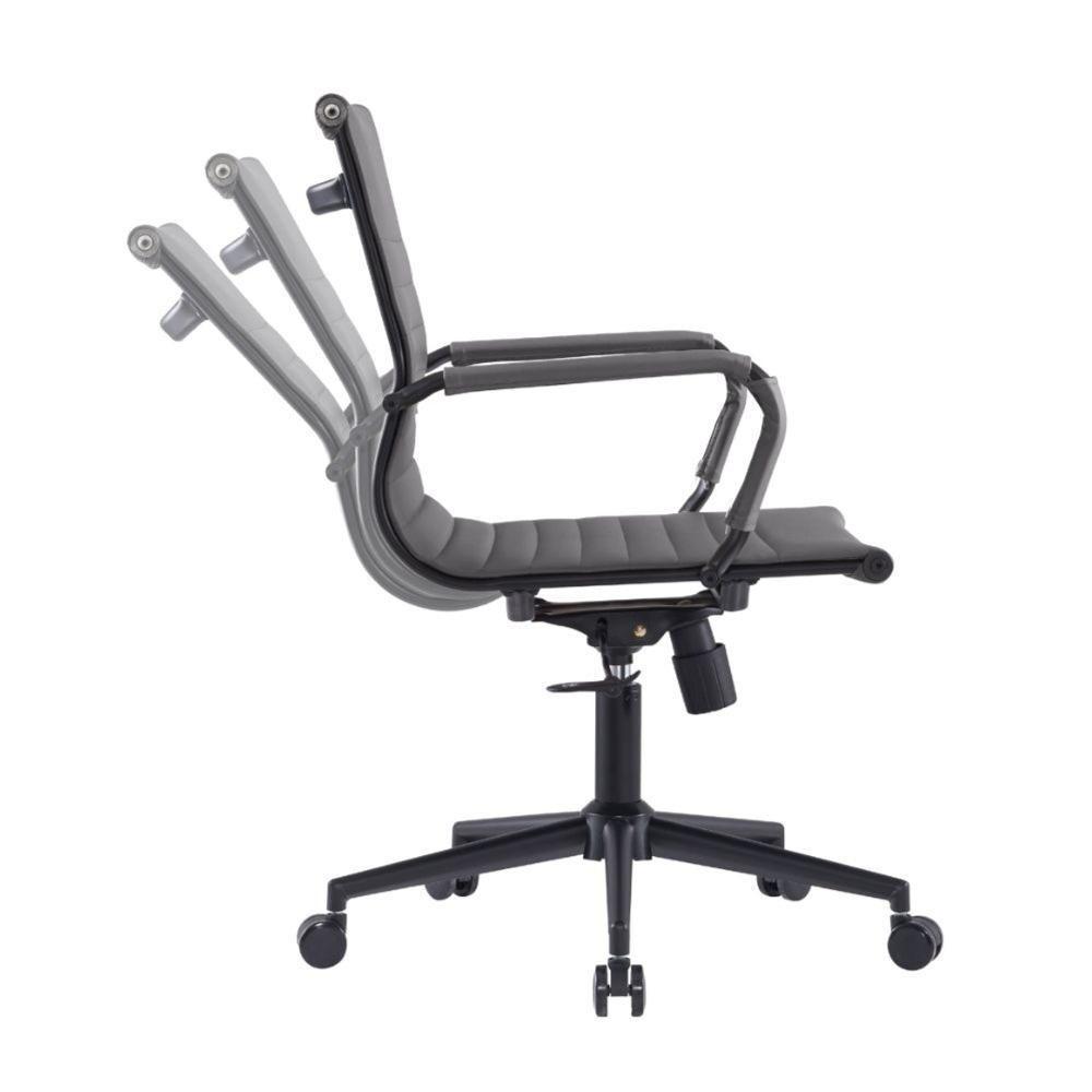 Kit 2 Cadeiras Escritório Manhattan Black Esteirinha Diretor Fratini Pu Cinza Base Rodízio Preto - 6