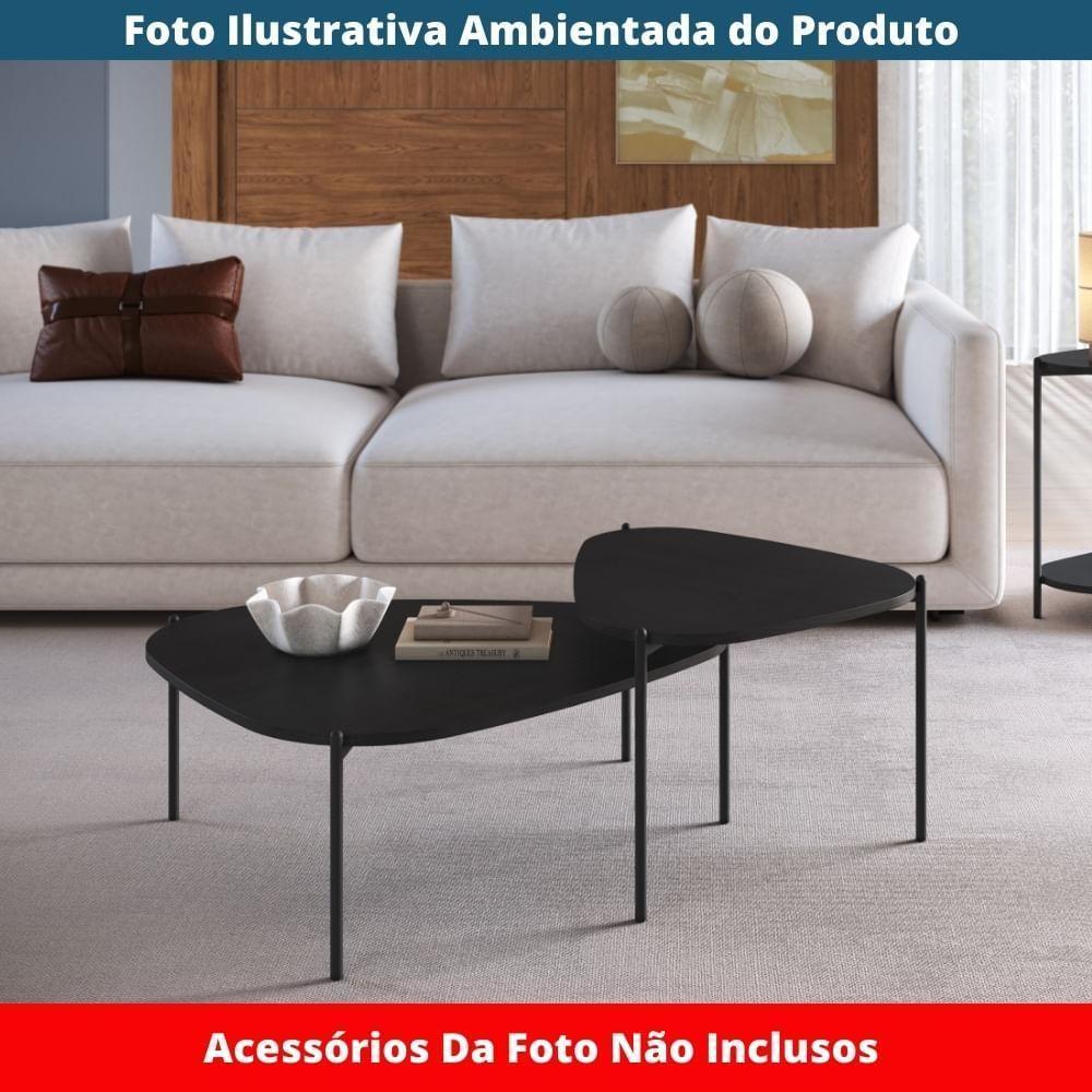 Mesa De Centro Orgânica Artesano 77 Cm (largura) Em Mdp Nero (preto) E Pés Em Aço Preto - 3