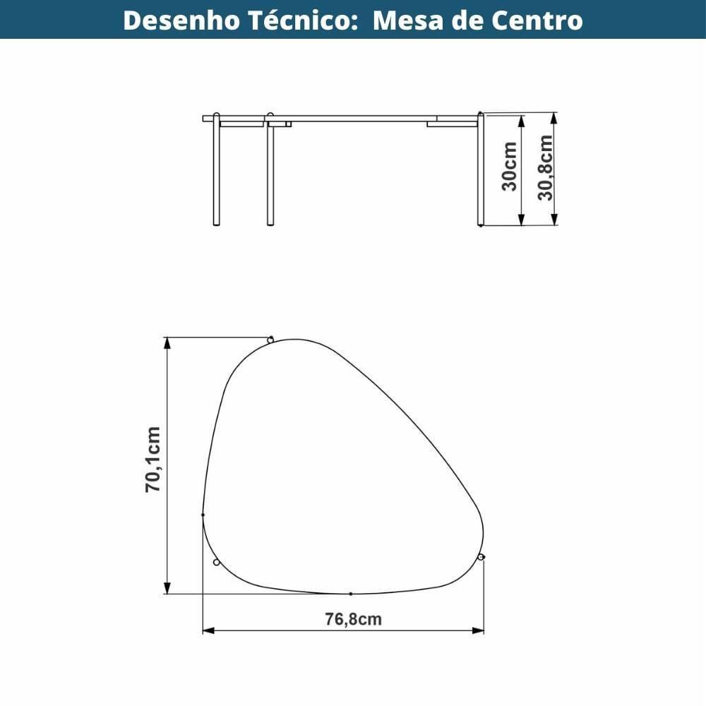 Mesa De Centro Orgânica Artesano 77 Cm (largura) Em Mdp Nero (preto) E Pés Em Aço Preto - 5