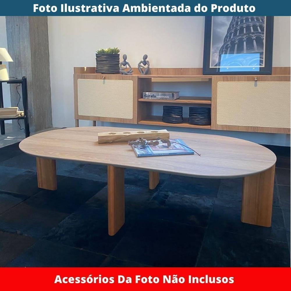 Mesa De Centro Orgânica Chanfrada Artesano 120 Cm (largura) Em Mdp Hanover (mel) Pés Madeira Maciça - 3