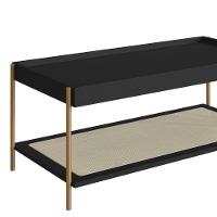 Mesa De Centro Retangular Oslo Artesano 93 Cm (larg) Mdp Nero Palha Sintética Bege Pé Metal Dourado - 2