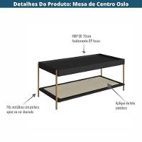 Mesa De Centro Retangular Oslo Artesano 93 Cm (larg) Mdp Nero Palha Sintética Bege Pé Metal Dourado - 3