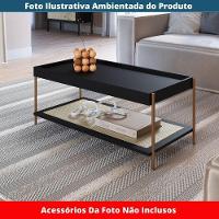 Mesa De Centro Retangular Oslo Artesano 93 Cm (larg) Mdp Nero Palha Sintética Bege Pé Metal Dourado
