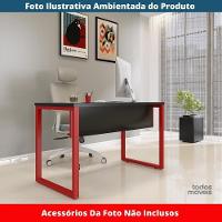 Mesa Escritório P25 Tub Pandin 120 Cm (larg) Tampo Mdp Preto Pé Aço Tubular Vermelho - 2