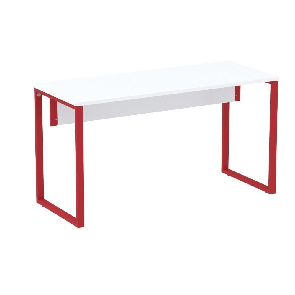 Mesa Escritório P25 Tub Pandin 120 Cm (larg) Tampo Mdp Branco Pé Aço Tubular Vermelho - 1