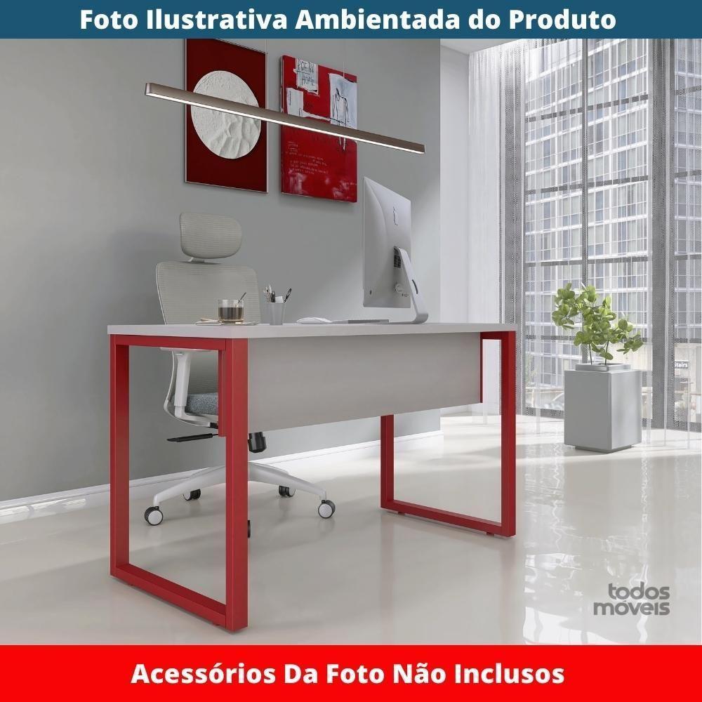 Mesa Escritório P25 Tub Pandin 120 Cm (larg) Tampo Mdp Cinza Pé Aço Tubular Vermelho - 2