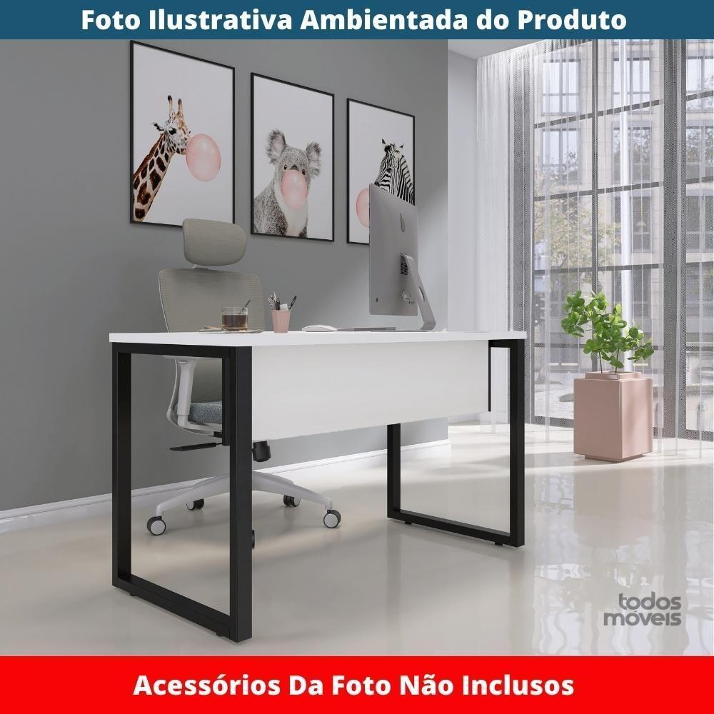 Mesa Escritório P25 Tub Pandin 120 Cm (larg) Tampo Mdp Branco Pé Aço Tubular Preto - 2