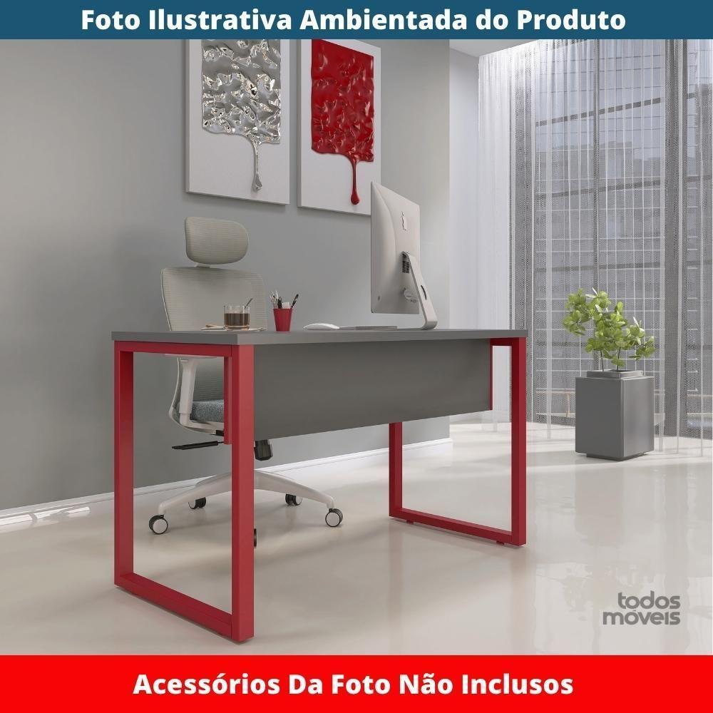 Mesa Escritório P25 Tub Pandin 120 Cm (larg) Tampo Mdp Grafito Pé Aço Tubular Vermelho - 2