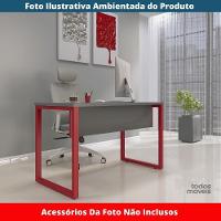 Mesa Escritório P25 Tub Pandin 120 Cm (larg) Tampo Mdp Grafito Pé Aço Tubular Vermelho - 2