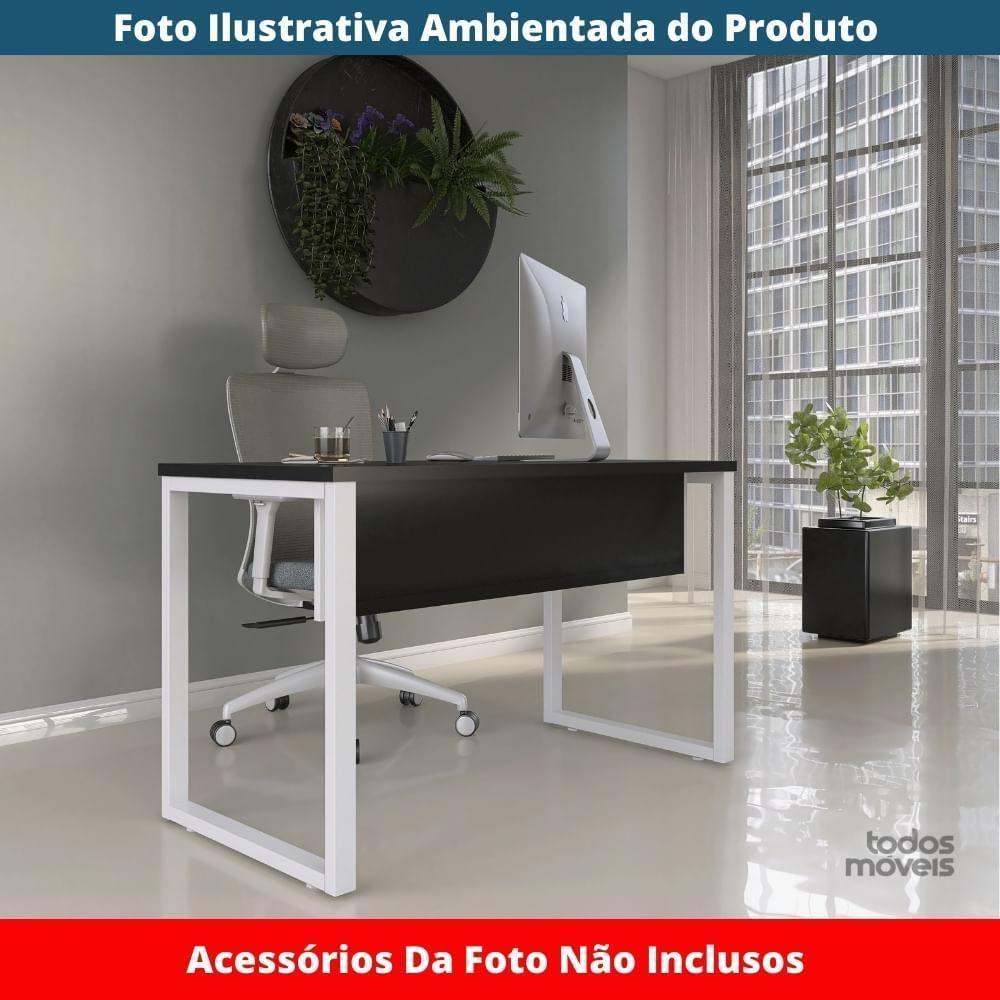Mesa Escritório P25 Tub Pandin 150 Cm (larg) Tampo Mdp Preto Pé Aço Tubular Branco - 3