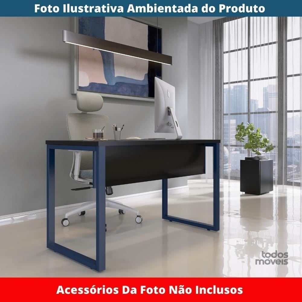 Mesa Escritório P25 Tub Pandin 120 Cm (larg) Tampo Mdp Preto Pé Aço Tubular Azul Del Rey - 2