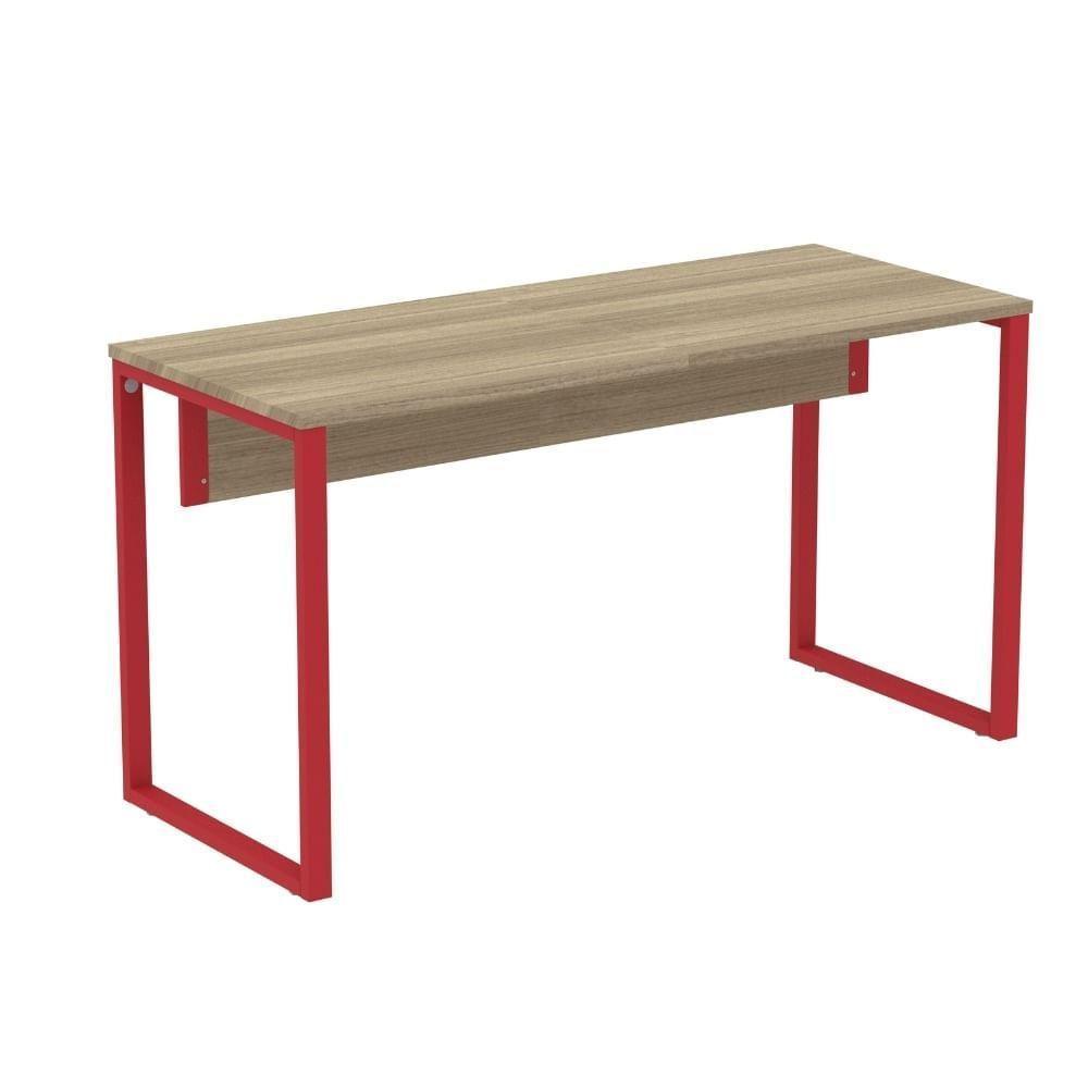 Mesa Escritório P25 Tub Pandin 134 Cm (larg) Tampo Mdp Noce Naturalle Pé Aço Tubular Vermelho - 1