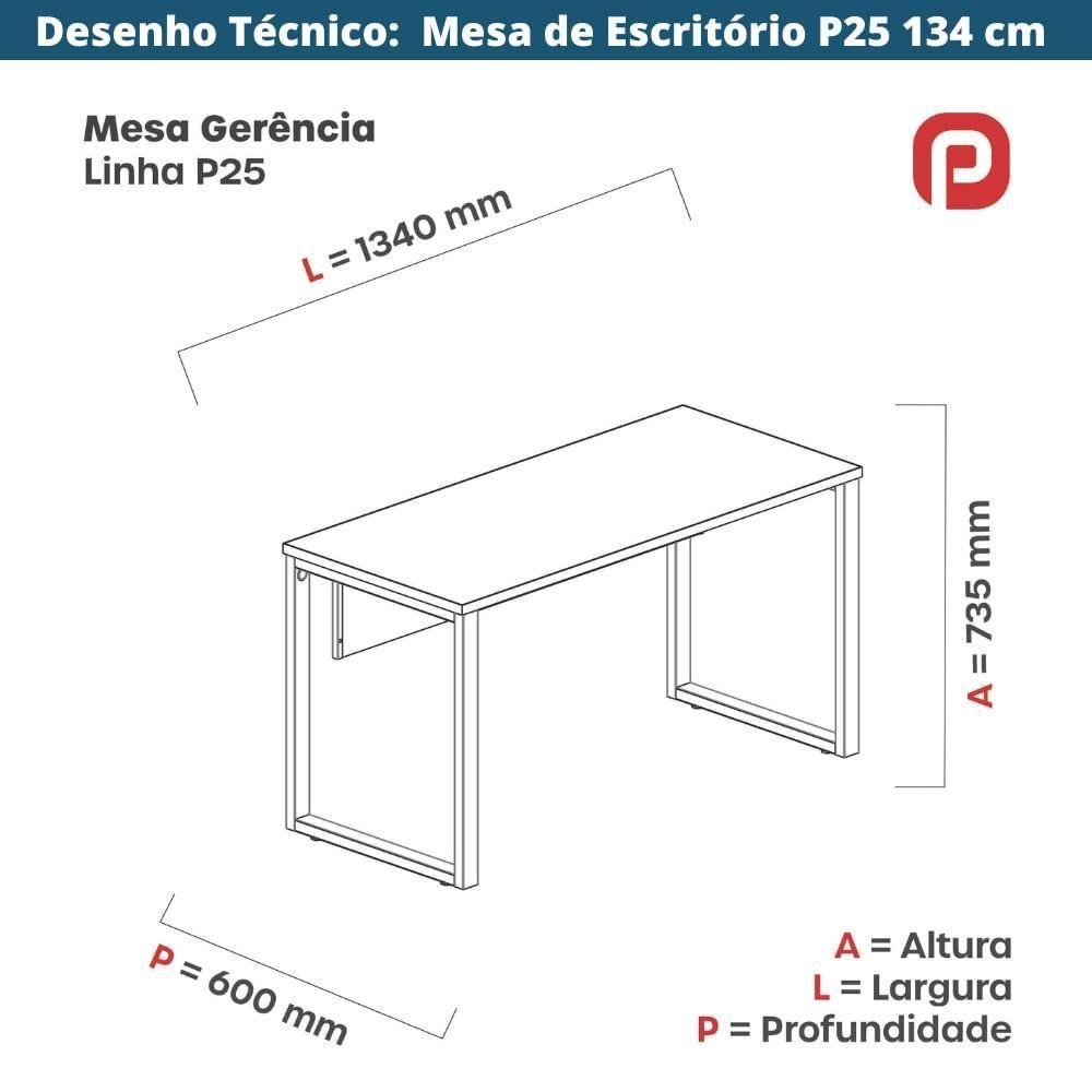 Mesa Escritório P25 Tub Pandin 134 Cm (larg) Tampo Mdp Noce Naturalle Pé Aço Tubular Vermelho - 3