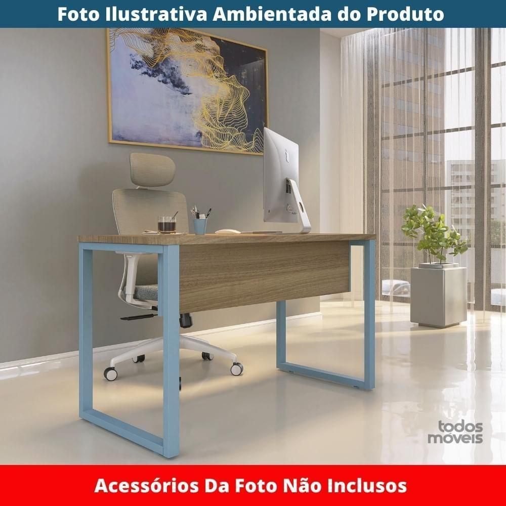 Mesa Escritório P25 Tub Pandin 134 Cm (larg) Tampo Mdp Noce Naturalle Pé Aço Tubular Azul Dali - 2