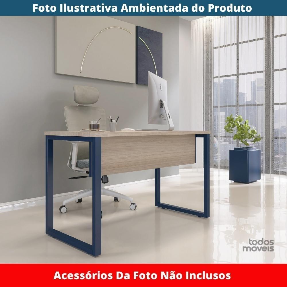 Mesa Escritório P25 Tub Pandin 120 Cm Larg Tampo Mdp Nogueira Casablanca Pé Aço Tubular Azul Del Rey - 2